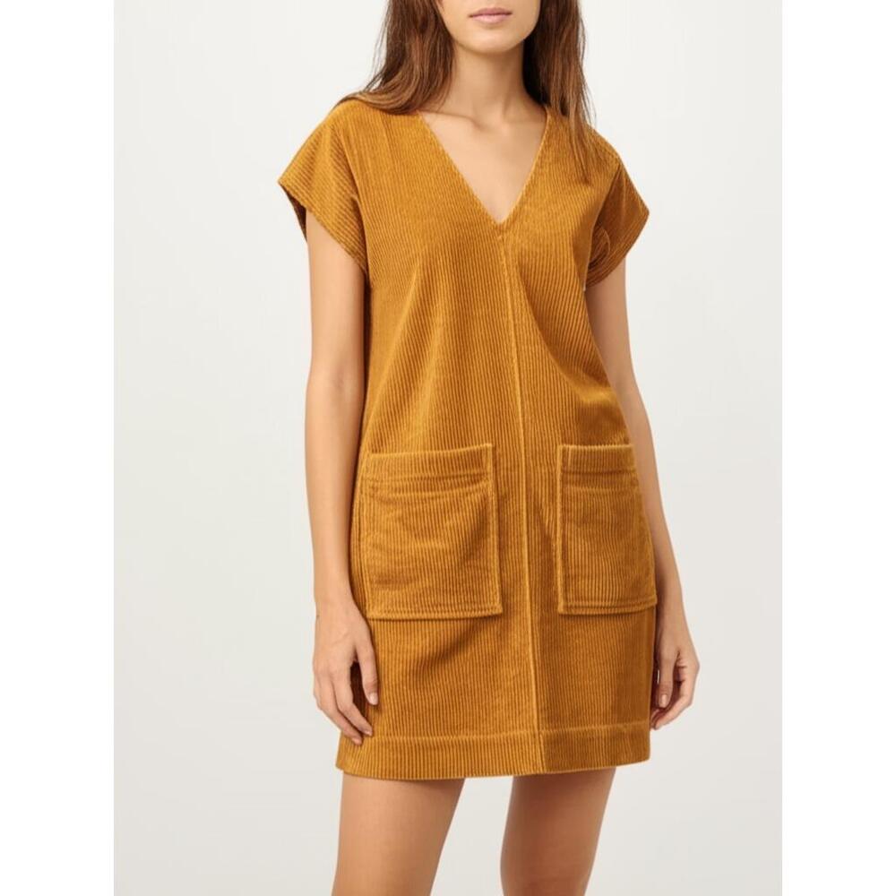 Madewell Golden Corduroy V-Neck Mini Dress